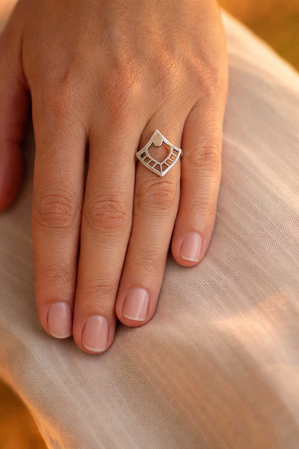 Sterling Silver Geometric Ring, Boho Modern Shield Statement Jewelry