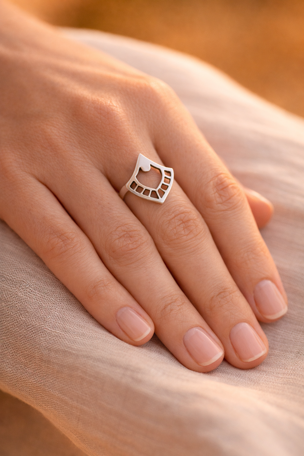 Sterling Silver Geometric Ring, Boho Modern Shield Statement Jewelry
