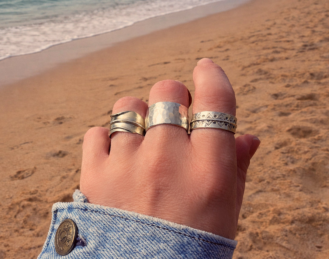 Handmade Sterling Silver Rings, Hammered Wide Band Rings, Statement Jewelry