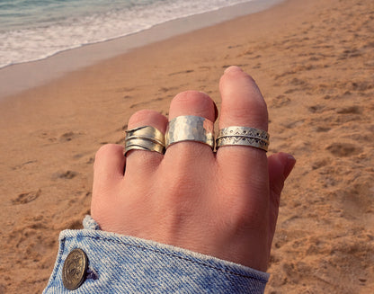 Handmade Sterling Silver Rings, Hammered Wide Band Rings, Statement Jewelry