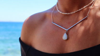 Sterling Silver Moonstone Necklace Women, Handmade Boho Jewelry, Birthstone V Necklace, Spiritual Gift