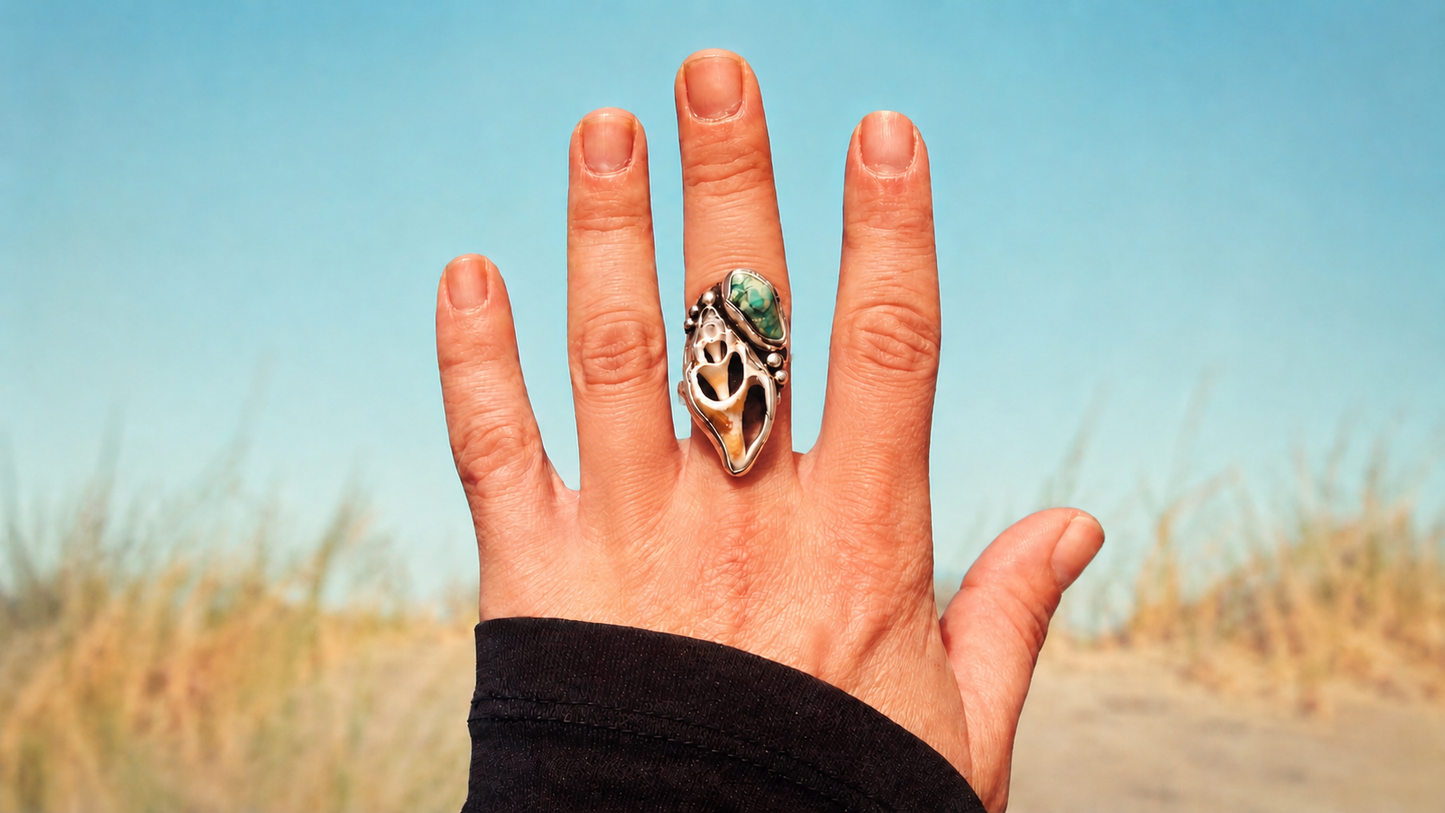 Ocean Bloom Statement Ring, Natural Shell Turquoise Jewelry