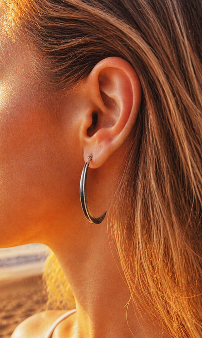 Sterling Silver Hoop Earrings, Minimalist Thin Crescent Hoops, Elegant Simple Modern Gift for Her