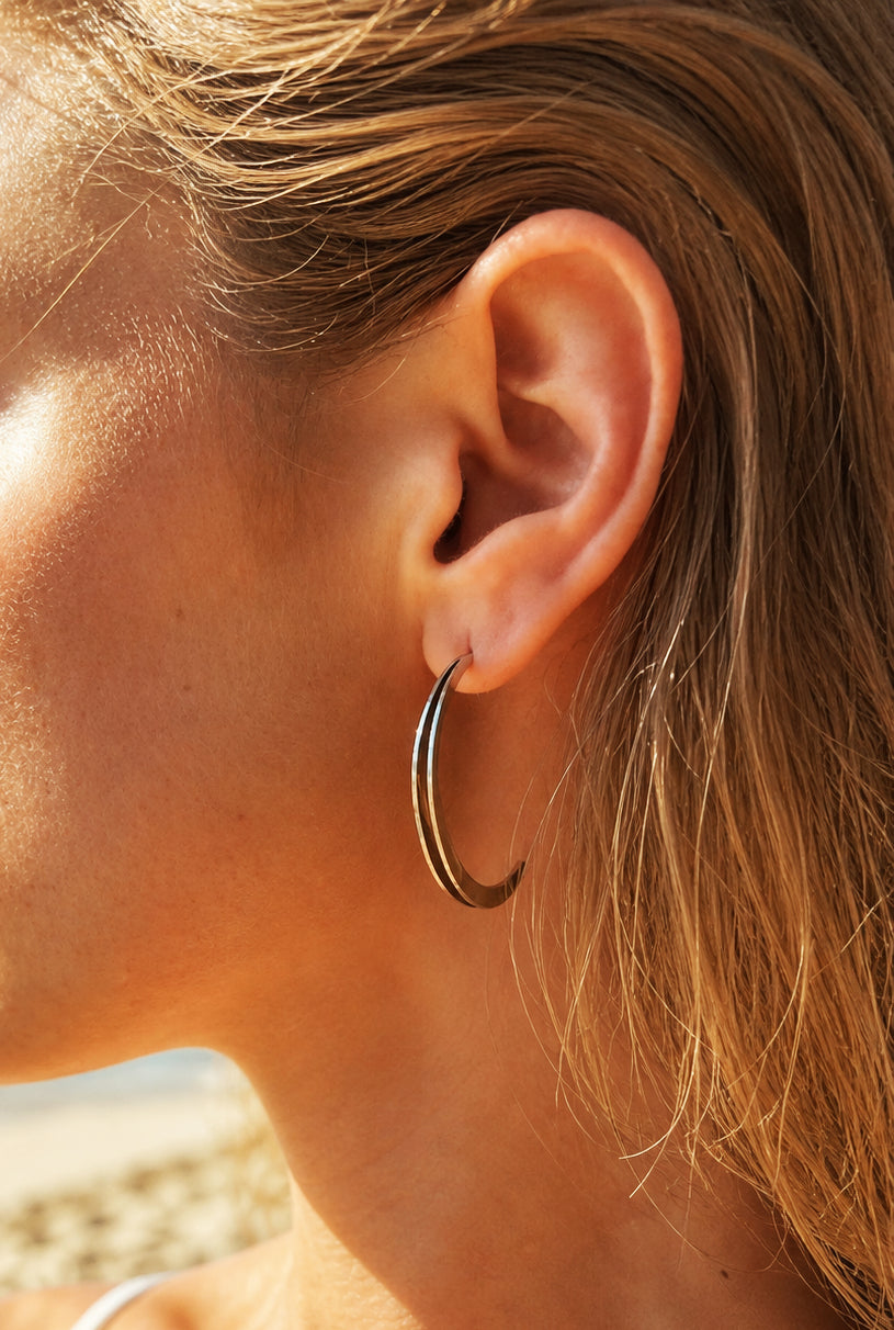 Sterling Silver Hoop Earrings, Minimalist Thin Crescent Hoops, Elegant Simple Modern Gift for Her