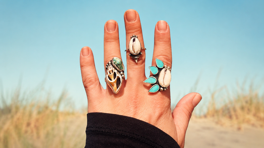 Sterling Silver Turquoise Cowrie Shell Ring, Mermaid Statement Ocean Jewelry