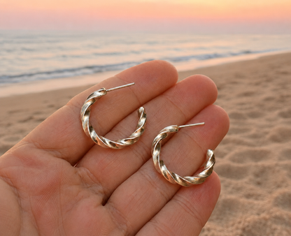 Sterling Silver Simple Plain Solid Dainty Twisted Hoop Earrings