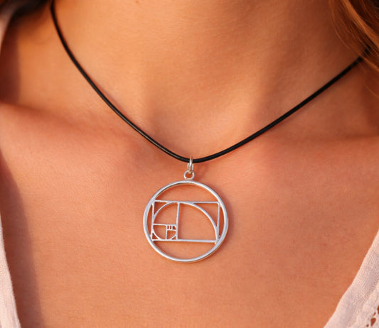 Sterling Silver Unisex Golden Ration Fibonacci Necklace