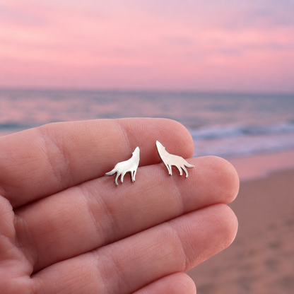 Howling Wolf Stud Earrings – Sterling Silver
