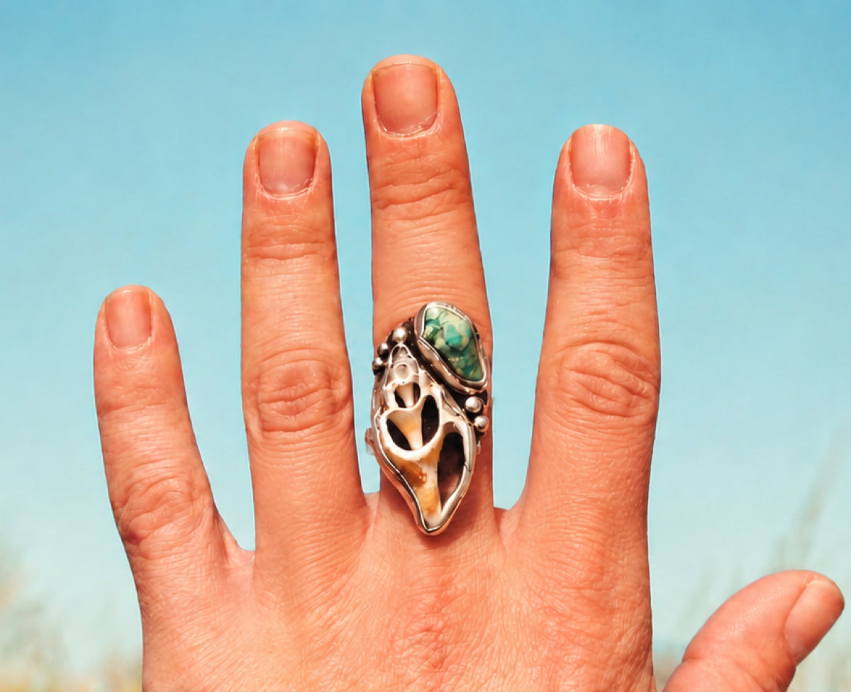 Ocean Bloom Statement Ring, Natural Shell Turquoise Jewelry