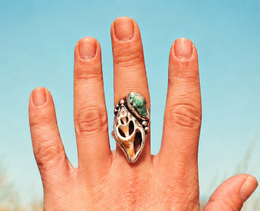 Ocean Bloom Statement Ring, Natural Shell Turquoise Jewelry