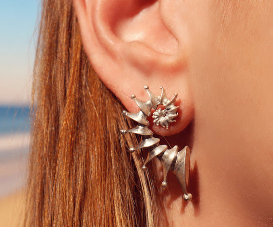 Sterling Silver Spiral Seashell Earrings, Boho Geometric Studs