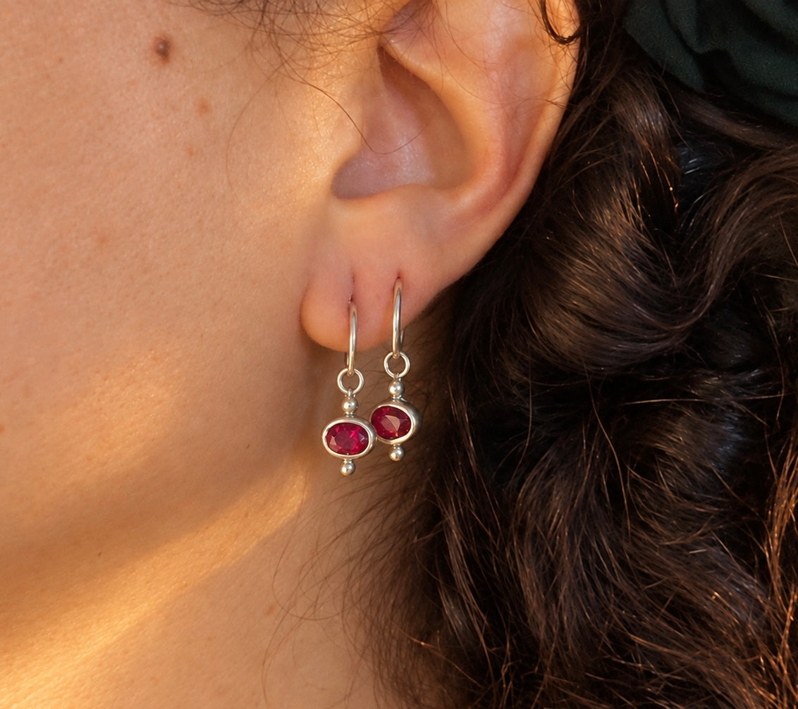 Red Ruby Hoop Earrings – Sterling Silver
