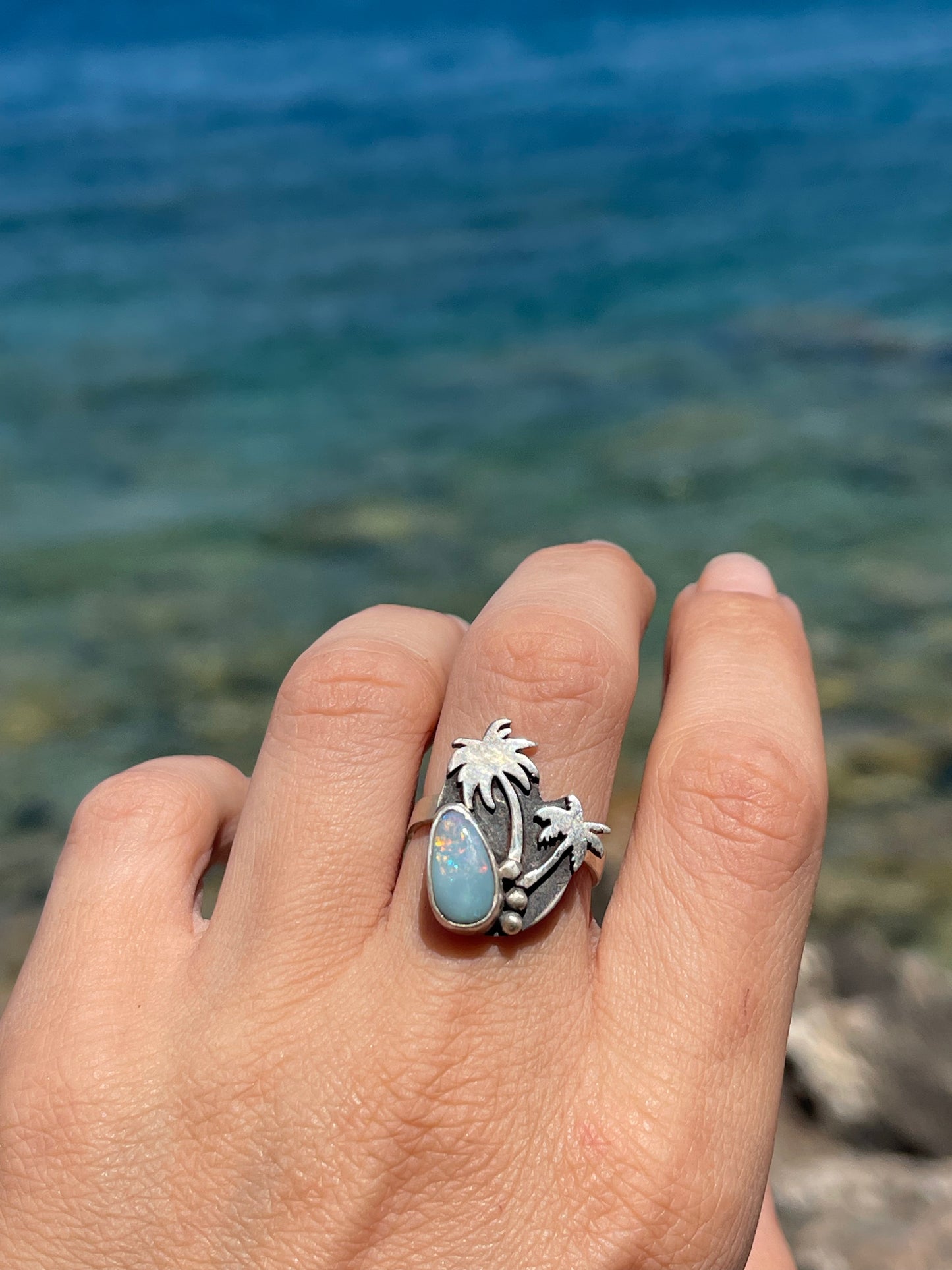 Palm Tree Opal Ring – Sterling Silver