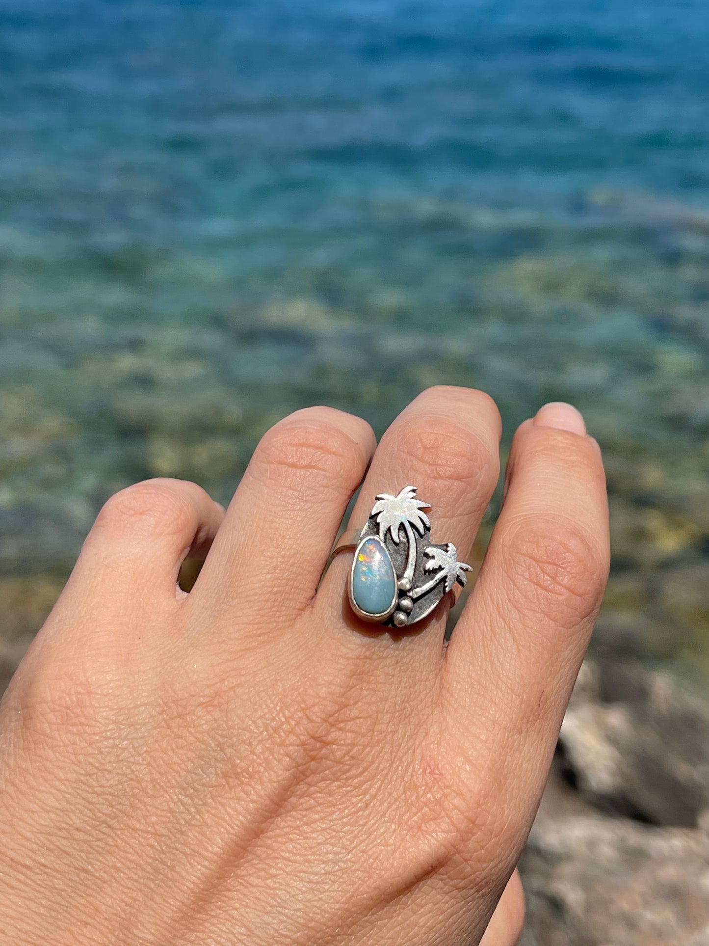 Palm Tree Opal Ring – Sterling Silver