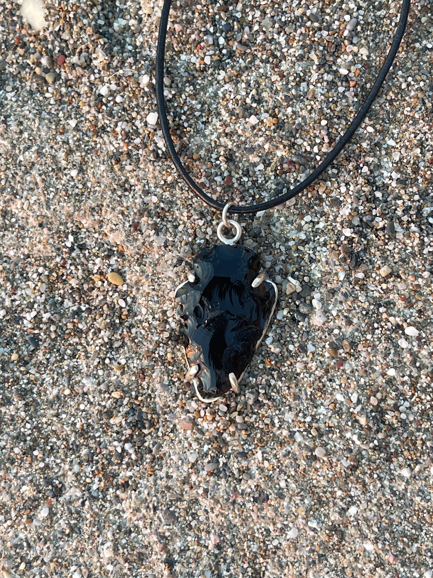 Aztec Arrowhead Obsidian Necklace – Sterling Silver