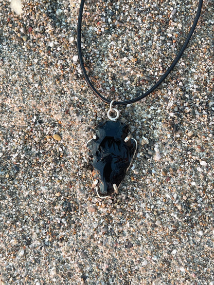 Aztec Arrowhead Obsidian Necklace – Sterling Silver