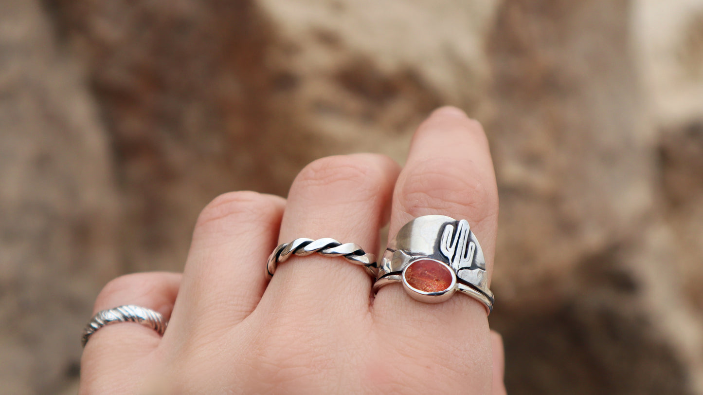Sterling Silver Sunstone Cactus Desert Ring