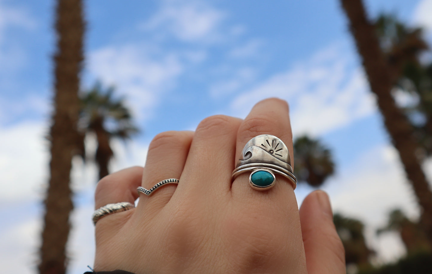 Sterling Silver Wave Sunset Turquoise Ring