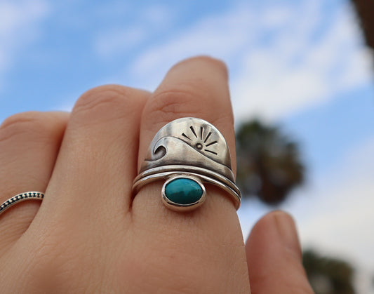 Sterling Silver Wave Sunset Turquoise Ring