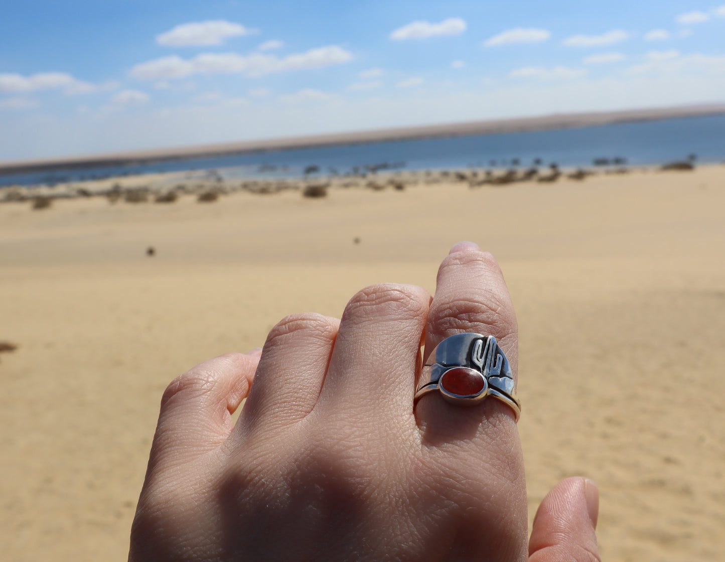 Sterling Silver Sunstone Cactus Desert Ring