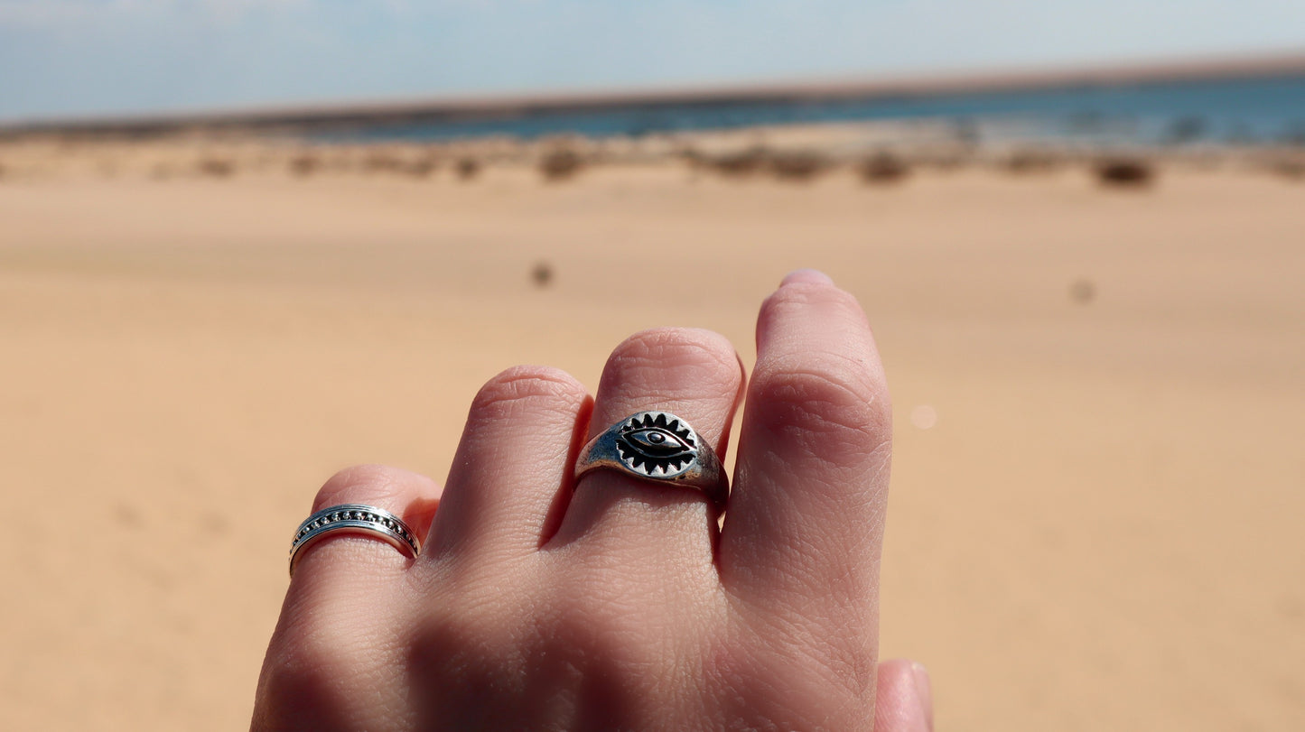 Handmade Sterling Silver Evil Eye Ring Women, Boho Protection Statement Jewelry