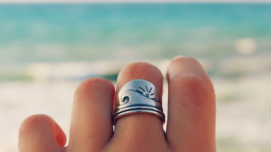 Sterling Silver Wave Sunset Ring for Women