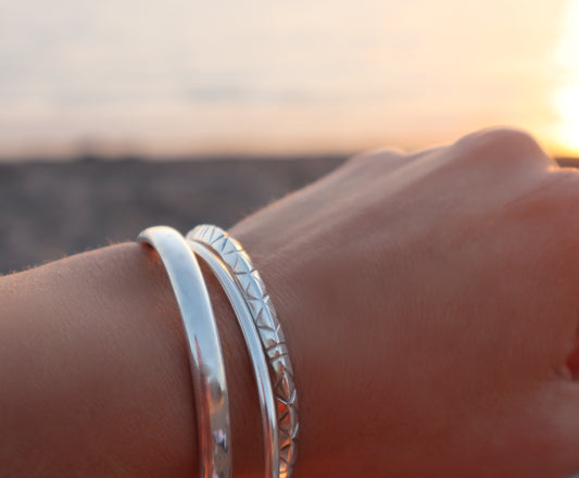 Sterling Silver Ηollow Βangle Cuff Bracelet Woman