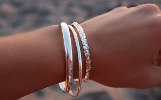 Sterling Silver Ηollow Βangle Cuff Bracelet Woman
