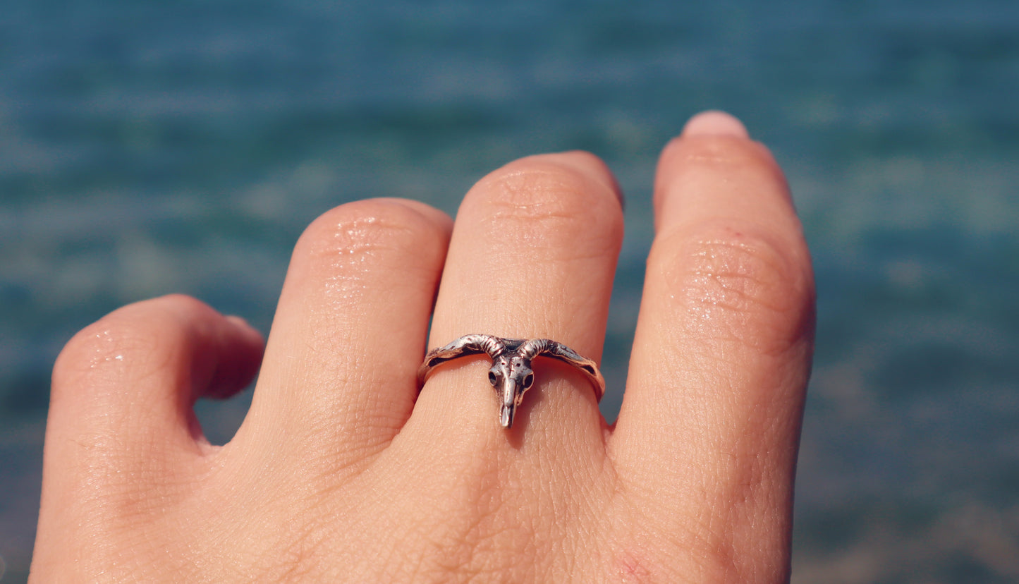 Sterling Silver Longhorn Buffalo Skull Ring