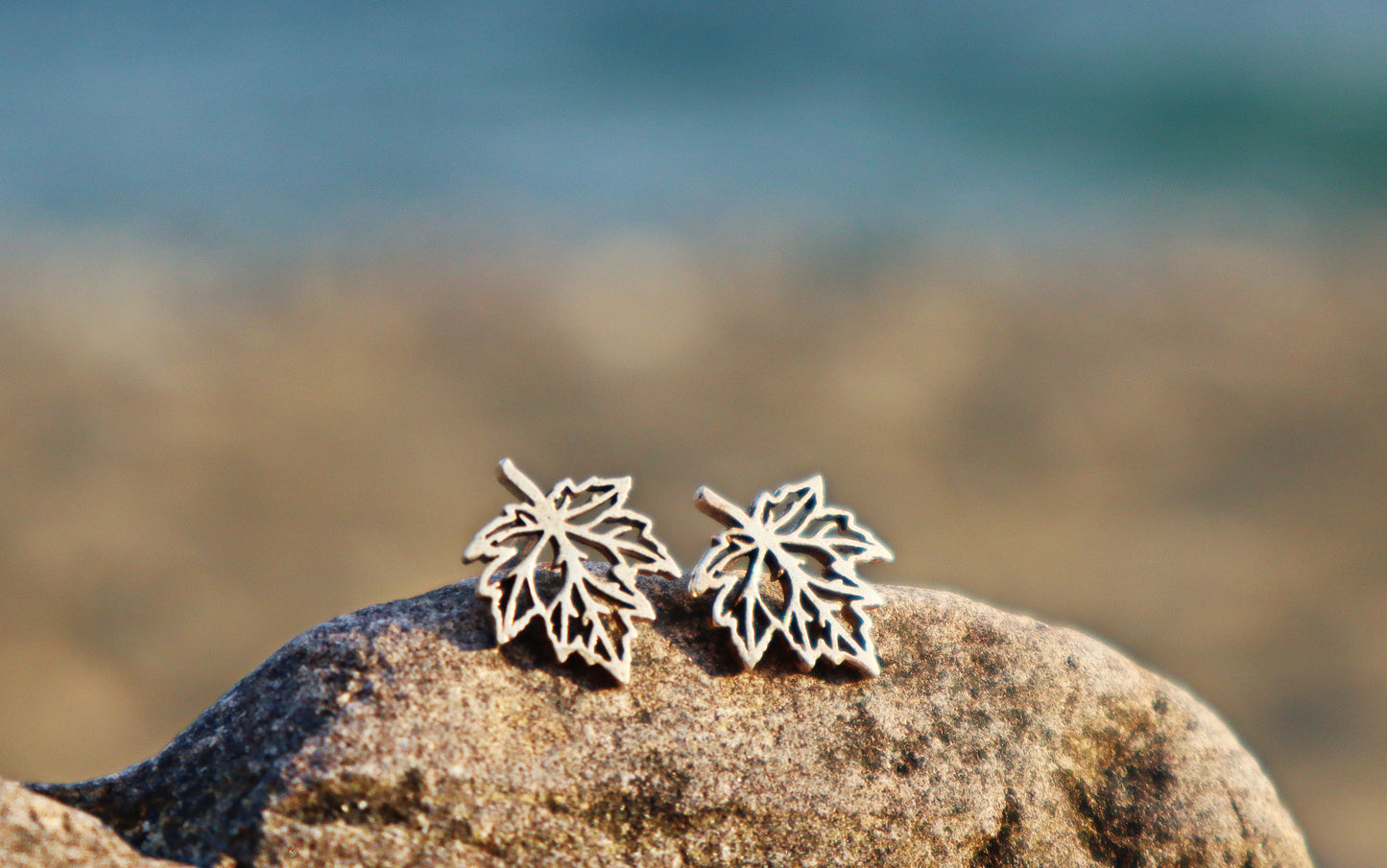 Sterling Silver Leaves Stud Earrings Women