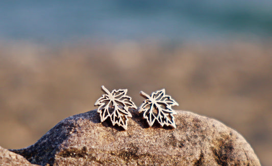 Sterling Silver Leaves Stud Earrings Women