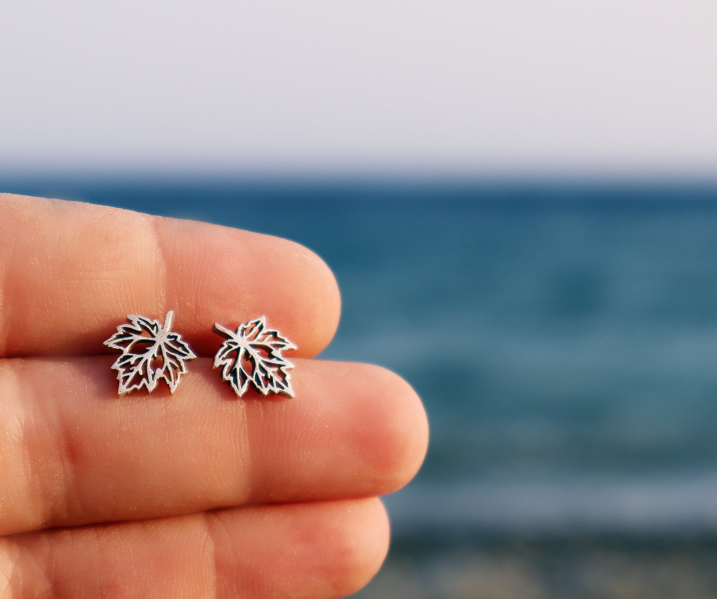 Sterling Silver Leaves Stud Earrings Women