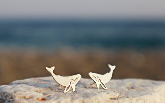 Sterling Silver Humpback Whale Studs Earrings