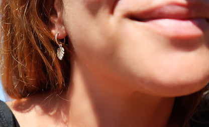 Sterling Silver Monstera Hoop Earrings, Minimalist Tropical Plant Jewelry
