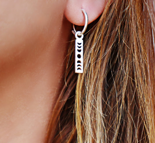 Sterling Silver Moon Phase Hoop Earrings, Minimalist Celestial Jewelry
