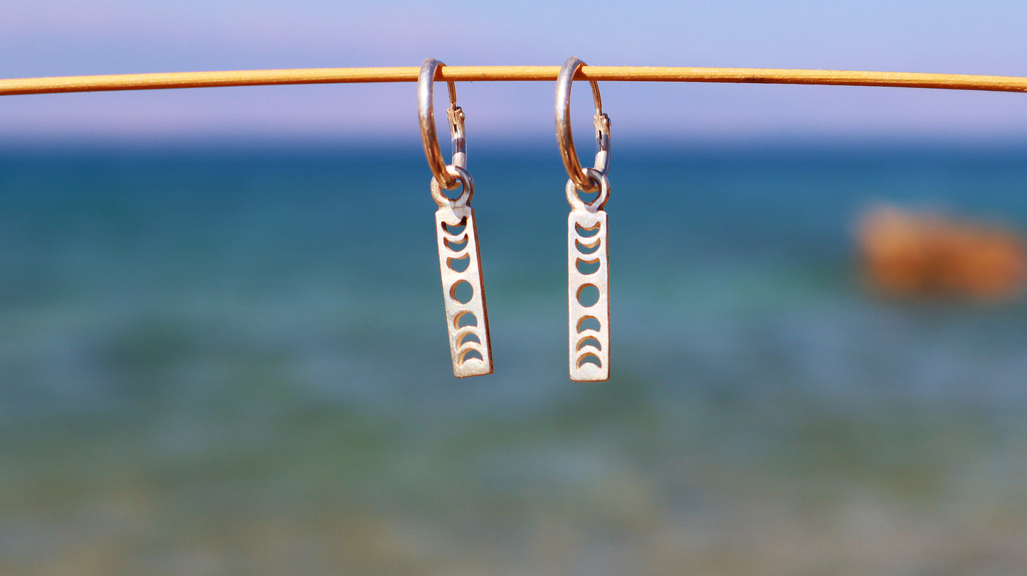 Sterling Silver Moon Phase Hoop Earrings, Minimalist Celestial Jewelry
