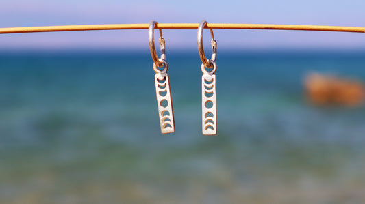 Sterling Silver Moon Phase Hoop Earrings, Minimalist Celestial Jewelry