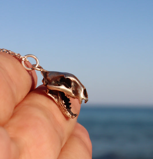 Sterling Silver Saber-Toothed Tiger Skull Necklace