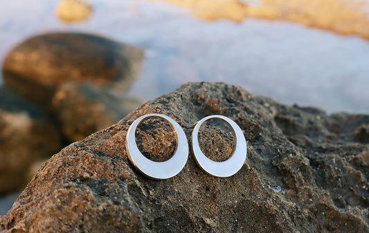 Sterling Silver Eclipse Circle Earrings Studs Woman