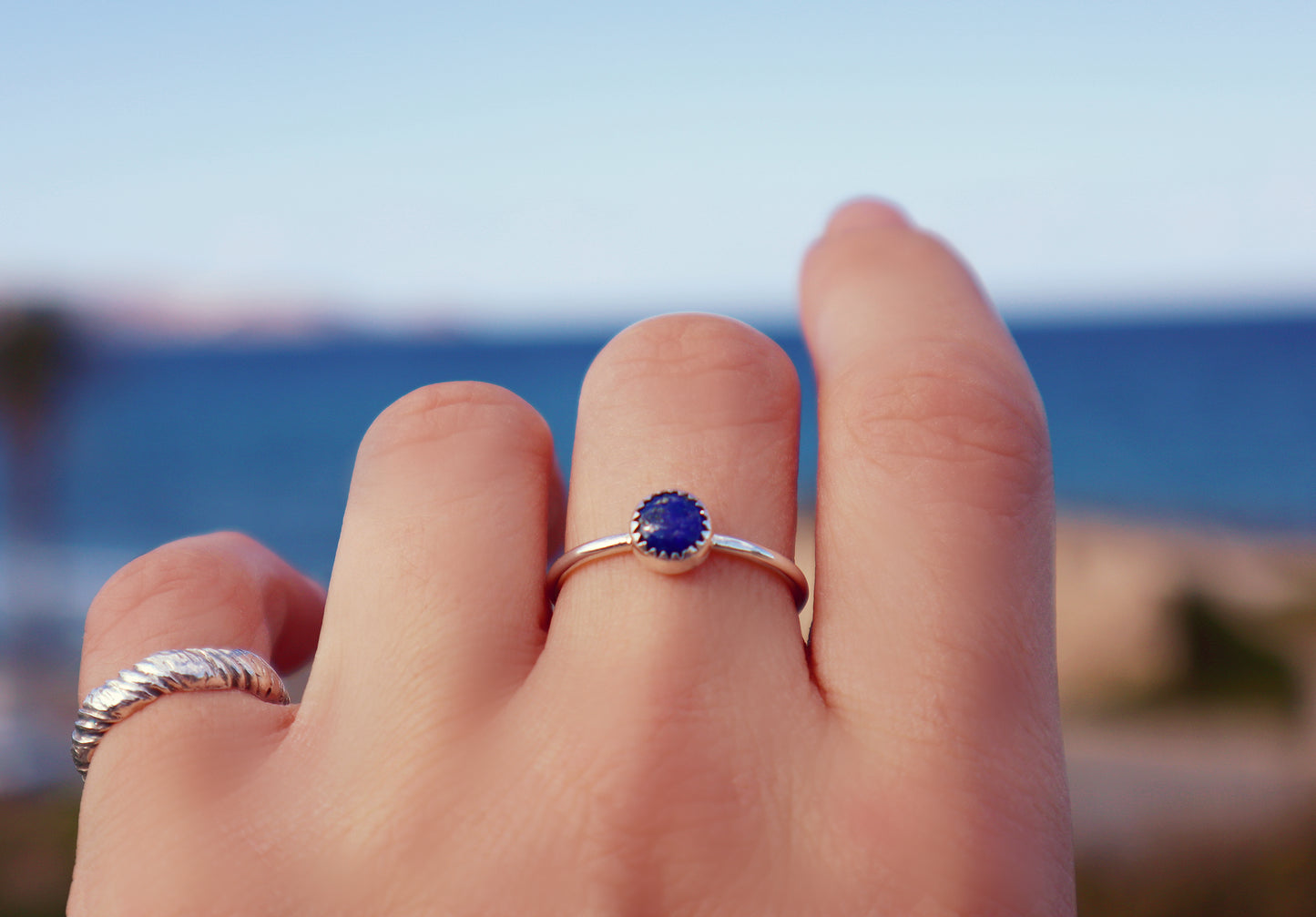 Sterling Silver Lapis Lazuli Ring, Handmade Blue Gemstone Statement Jewelry