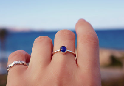 Sterling Silver Lapis Lazuli Ring, Handmade Blue Gemstone Statement Jewelry