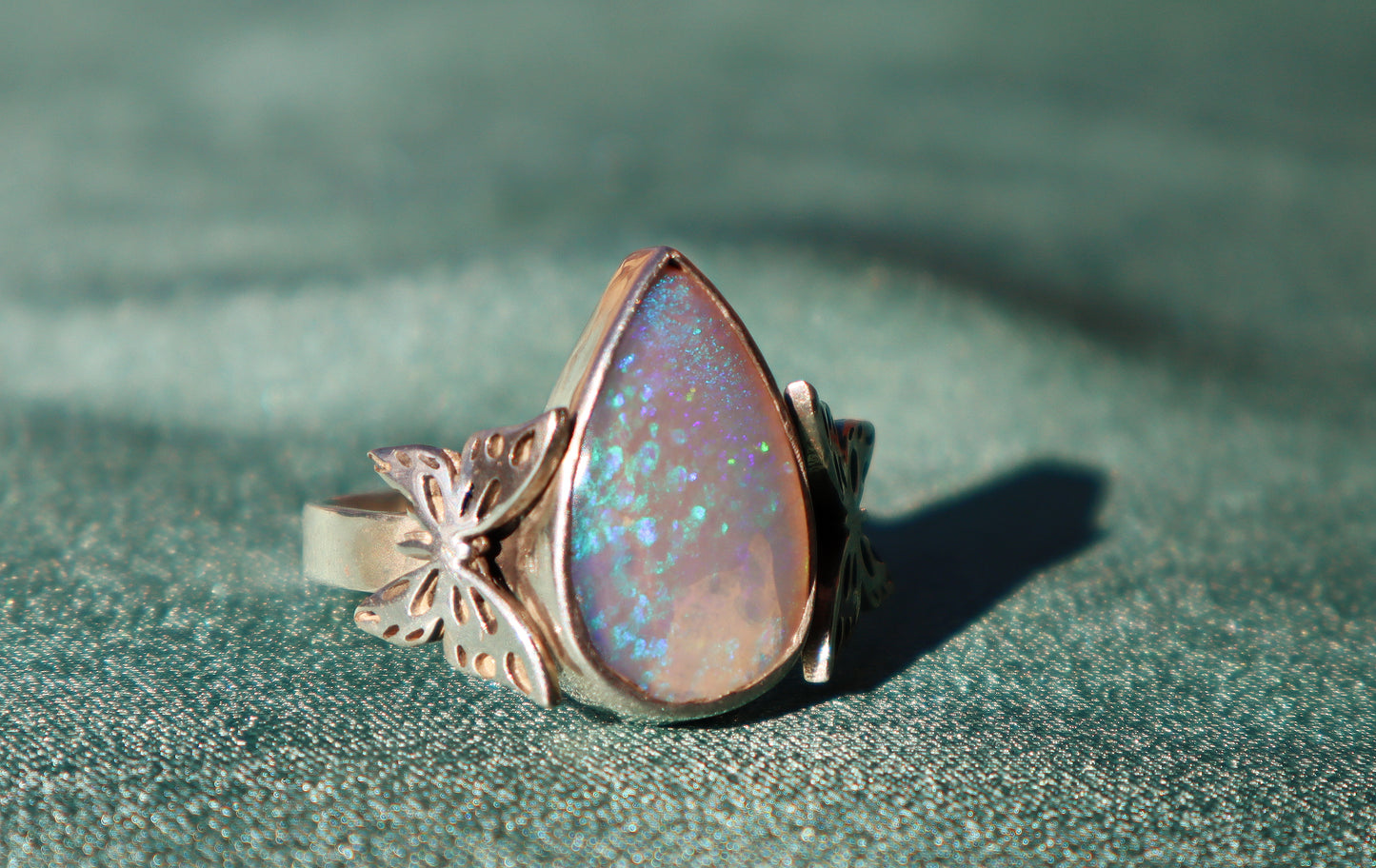 Sterling Silver Purple Fire Opal Ring, Handmade Butterfly Statement Jewelry
