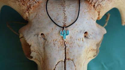 Sterling Silver Turquoise Cactus Necklace, Boho Statement Desert Jewelry