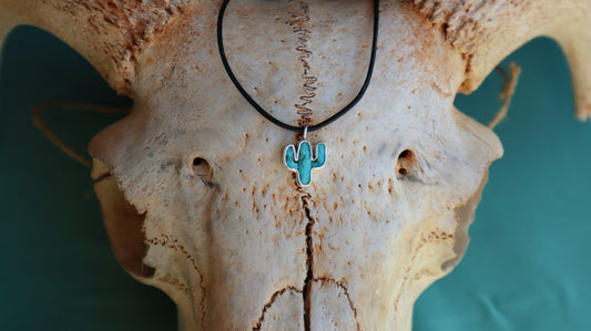 Sterling Silver Turquoise Cactus Necklace, Boho Statement Desert Jewelry