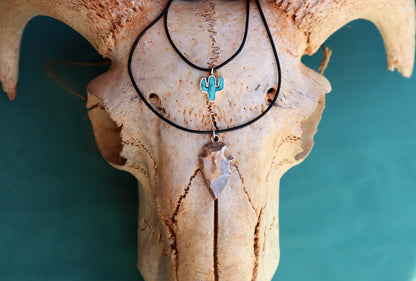 Sterling Silver Turquoise Cactus Necklace, Boho Statement Desert Jewelry