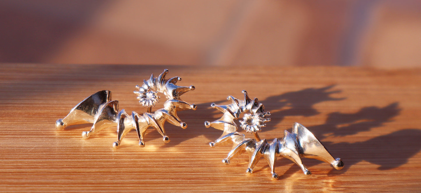 Sterling Silver Spiral Seashell Earrings, Boho Geometric Studs