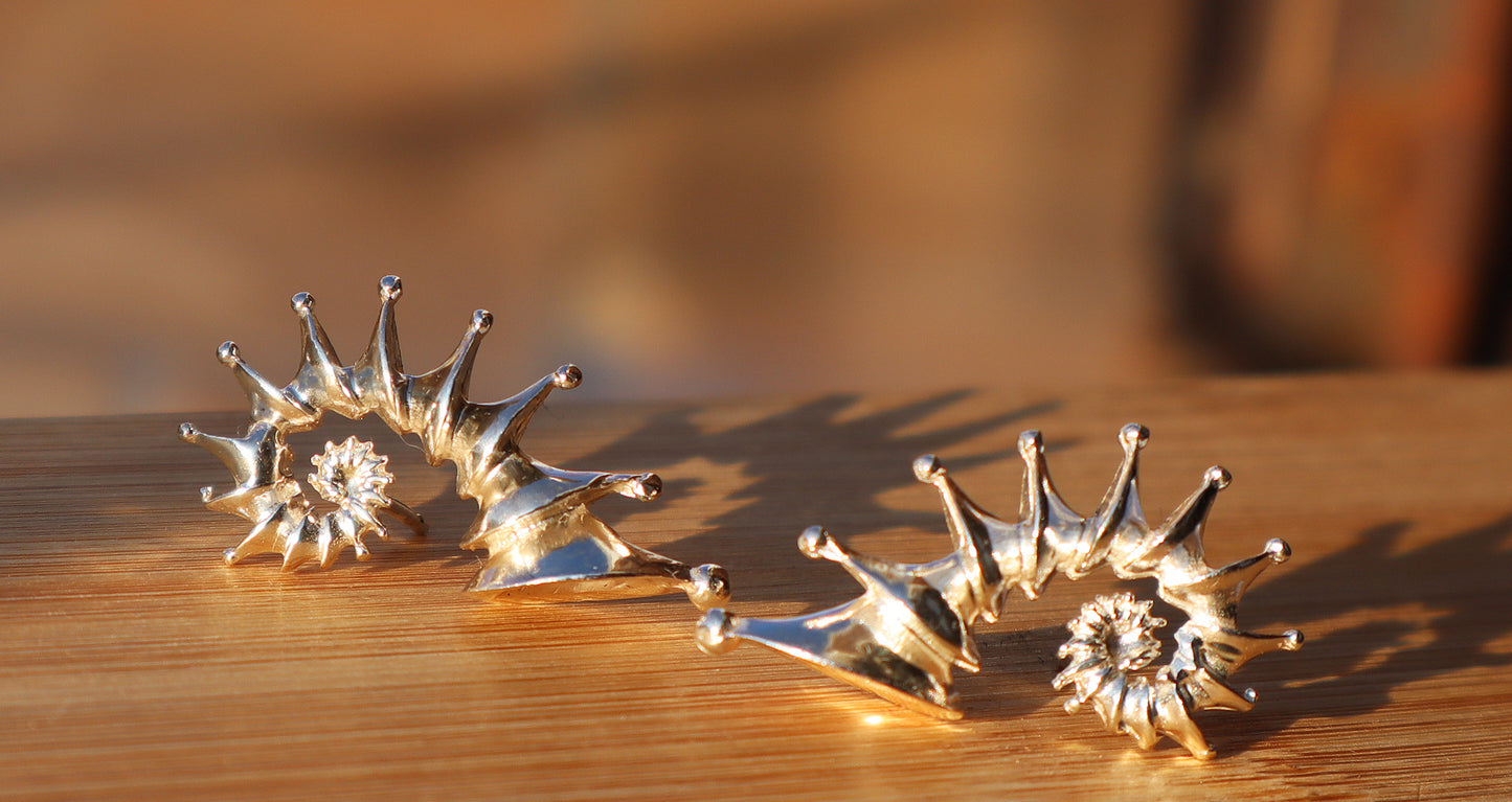 Sterling Silver Spiral Seashell Earrings, Boho Geometric Studs