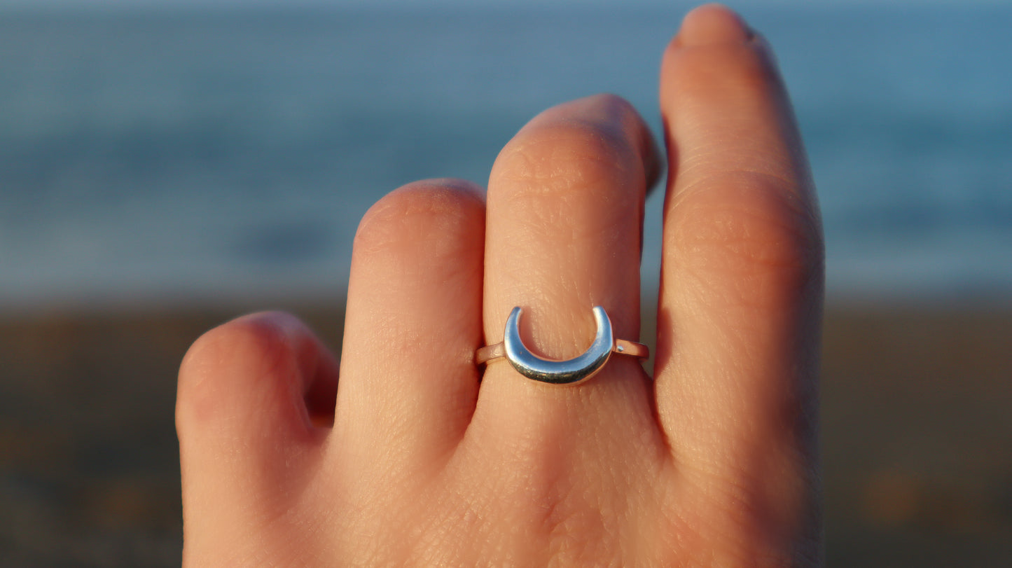 Sterling Silver Moon Ring Woman, Minimalist Crescent Moon Jewelry