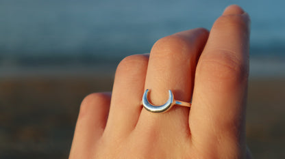 Sterling Silver Moon Ring Woman, Minimalist Crescent Moon Jewelry