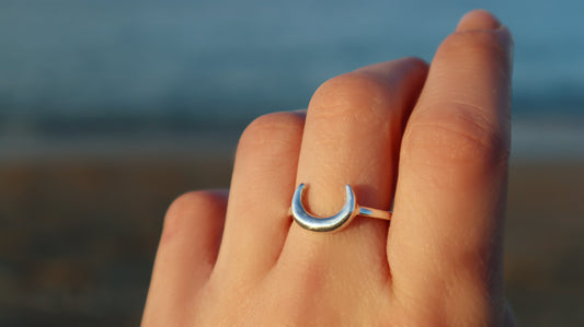 Sterling Silver Moon Ring Woman, Minimalist Crescent Moon Jewelry